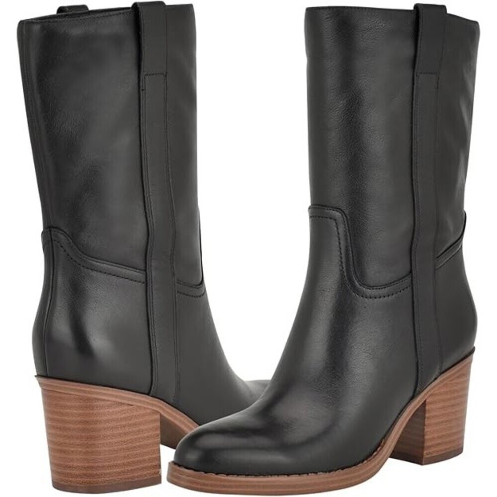 Nine West Hess Bootie Women's US 9 Black Leather Block Heel Dress Boots LION830